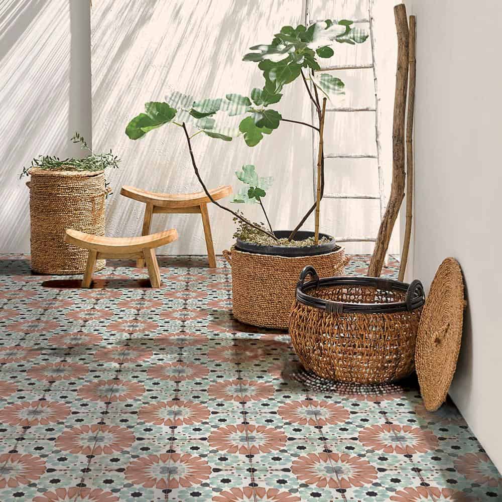 carrelage carreaux de ciment aquarelle fleur vieilli 20x20 sylvania loft flo