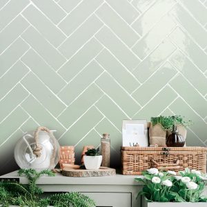 carrelage mural zellige chevron vert pastel 6x20 seneca green laurel clay na