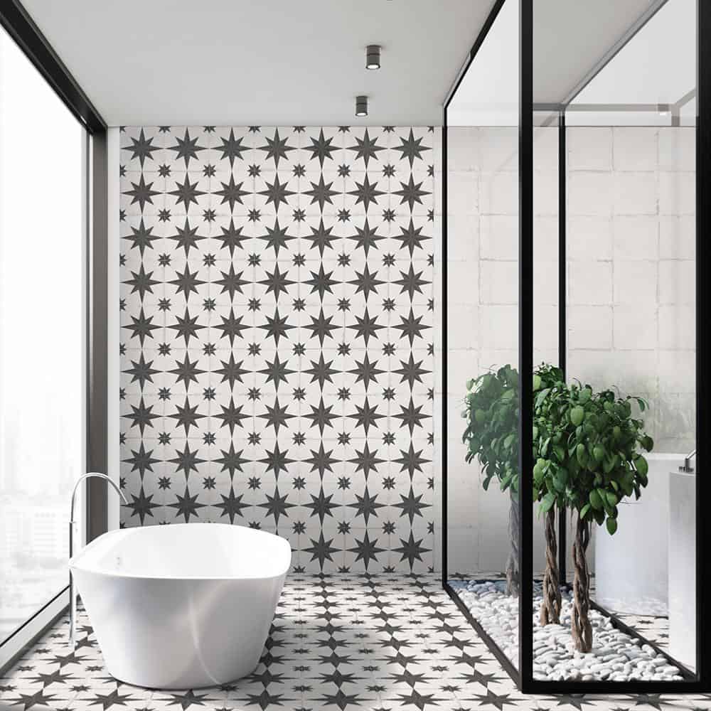 carrelage salle de bain moderne noir et blanc 25x25 sun chez coco belle epoq