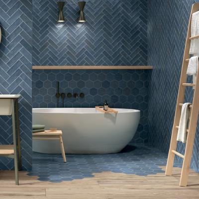 carrelage sol salle de bain tomette hexagonal bleu jean 13x15 lake blue tosc