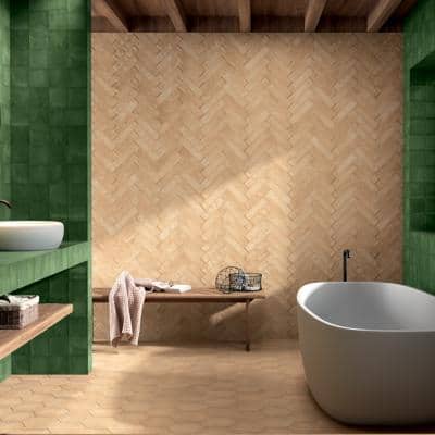 carrelage tomette salle de ban effet terre cuite 17x20 clay straw fayenza ca
