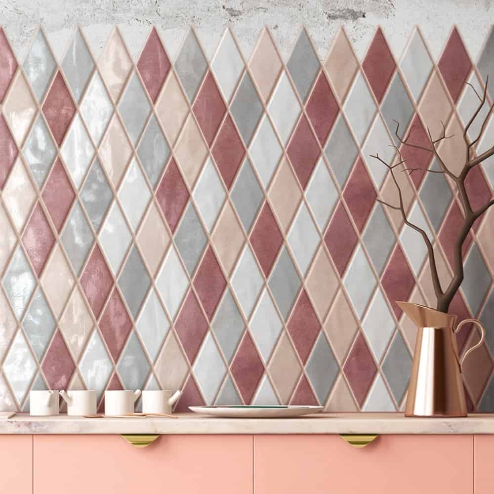 cir materia prima 25x25 mosaico rombo mix pink mosaique credence cuisine ros