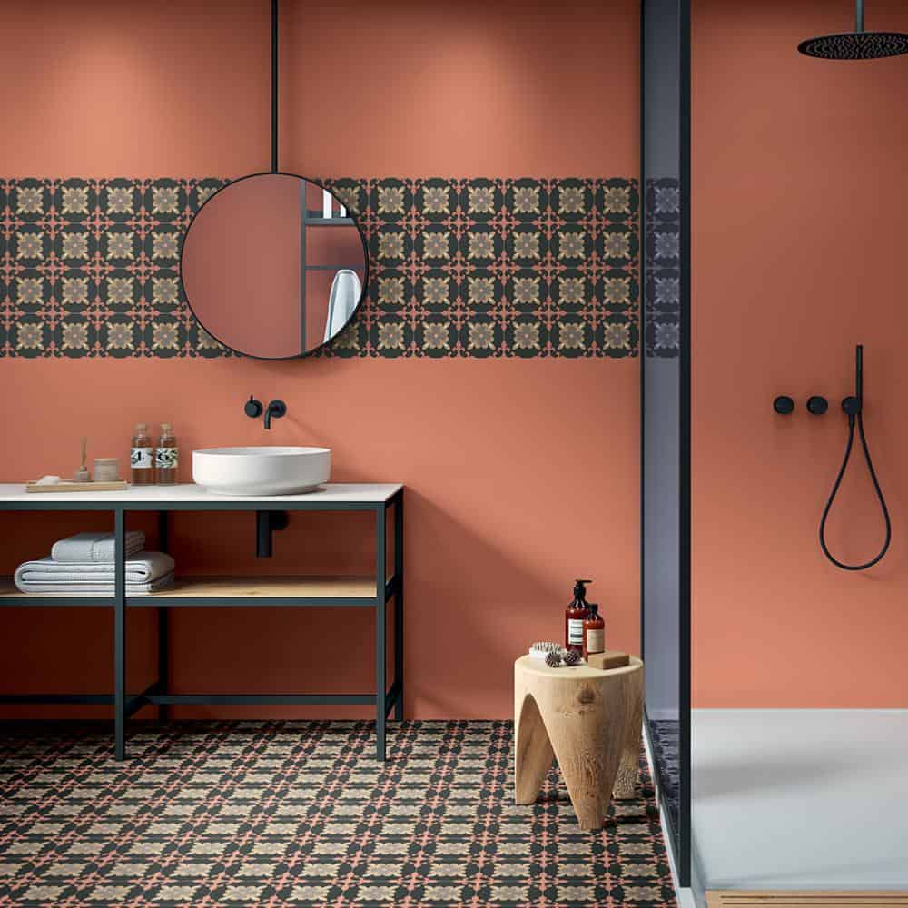 carrelage carreaux de ciment salle de bain orange 15x15 dahlia day carmen z 1