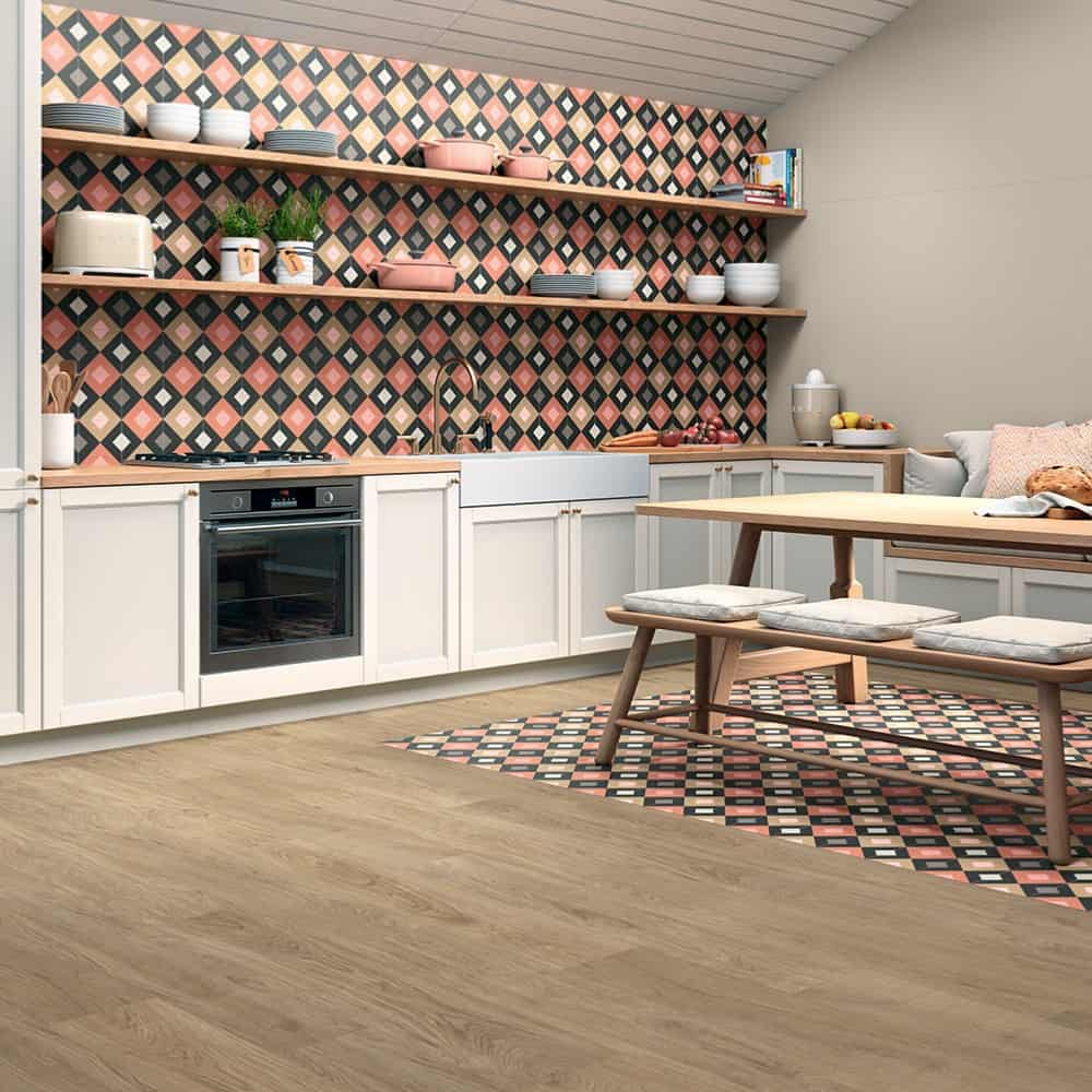 Carrelage carreaux de ciment vintage seventies 15x15 Dahlia Day Naturel, Dahlia Carmen
