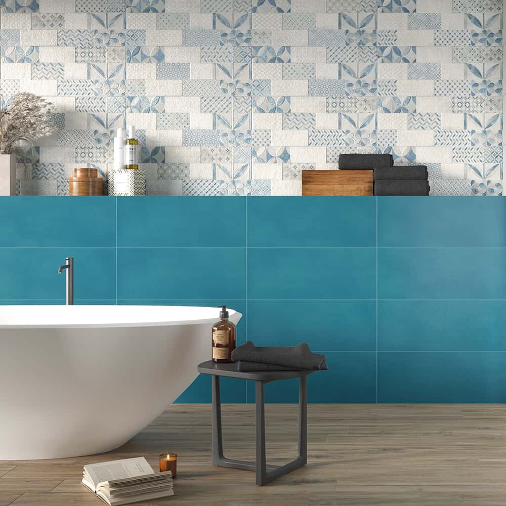carrelage mural salle de bain decor carreaux de ciment bleu 32x805 stencil tuscany naxos