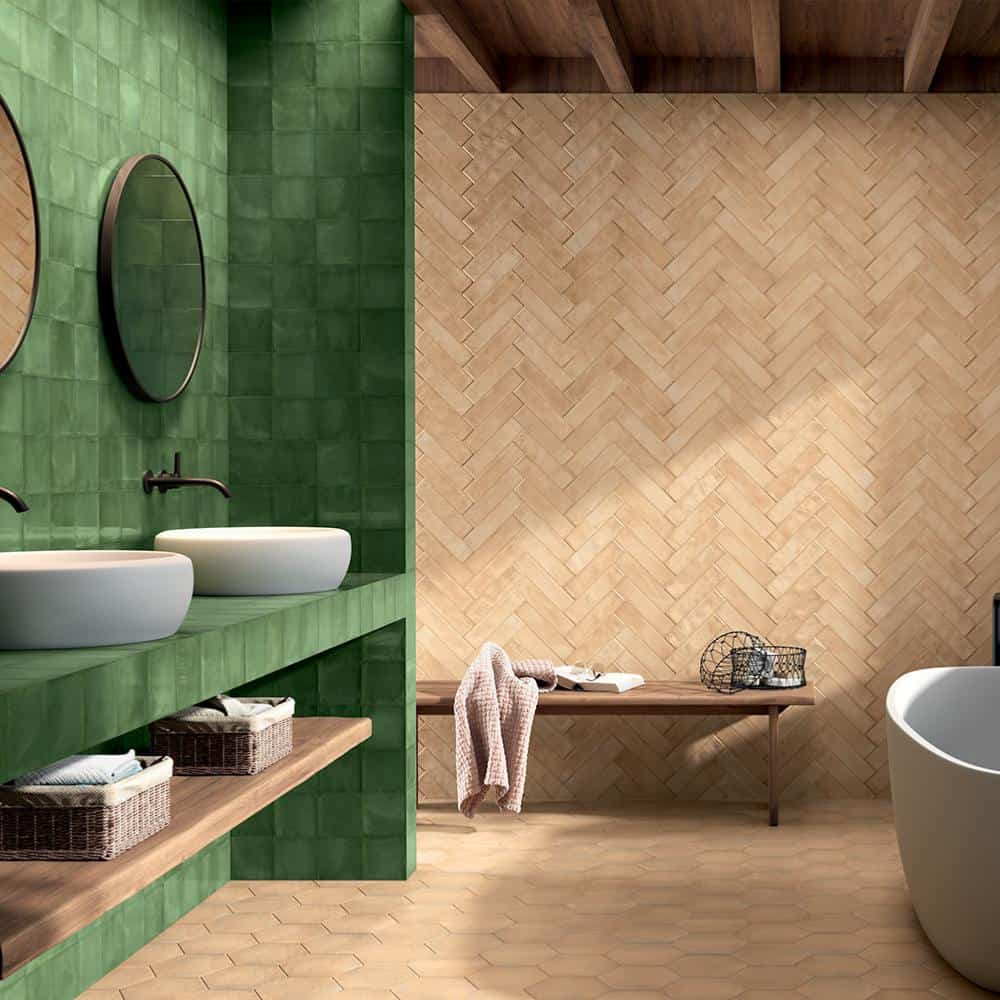 Carrelage effet zellige vert bouteille 12,3x12,3 Green Shine Naturel, Fayenza Carmen