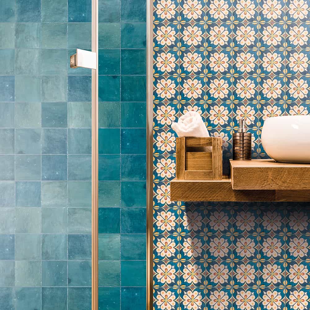 carrelage mural zellige bleu turquoise salle de bain 11x11 true turquoise marlow nanda tiles