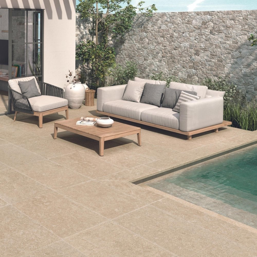 carrelage piscine travertin beige interieur 45x65 natural antislip chateau h 1