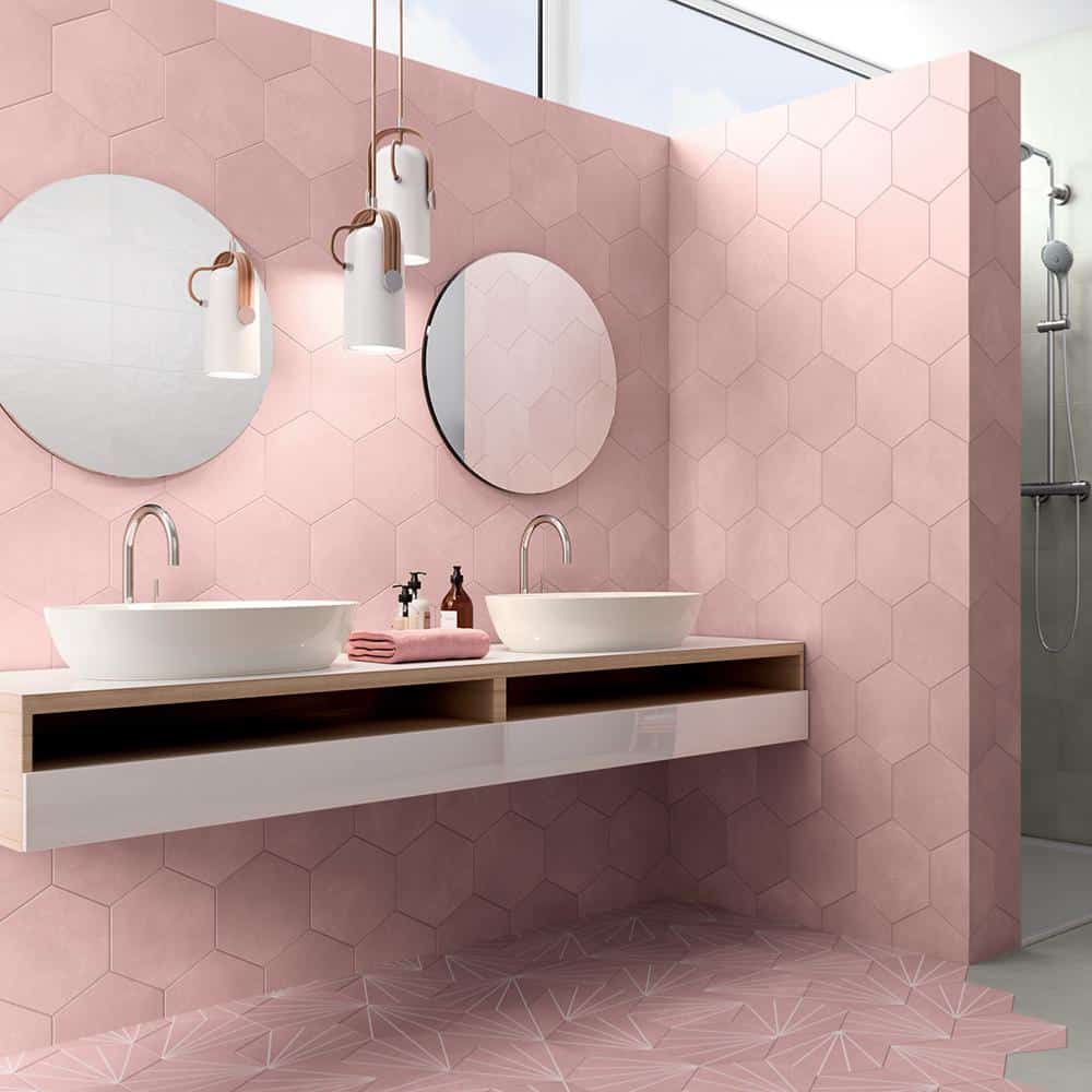 carrelage salle bain rose hexagonal 23x26 rose quartz macba carmen z 1
