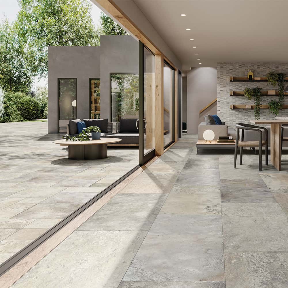 monocibec pietra di castello torrechiara 60x120 carrelage effet pierre naturelle multicolor piece ouverte veranda