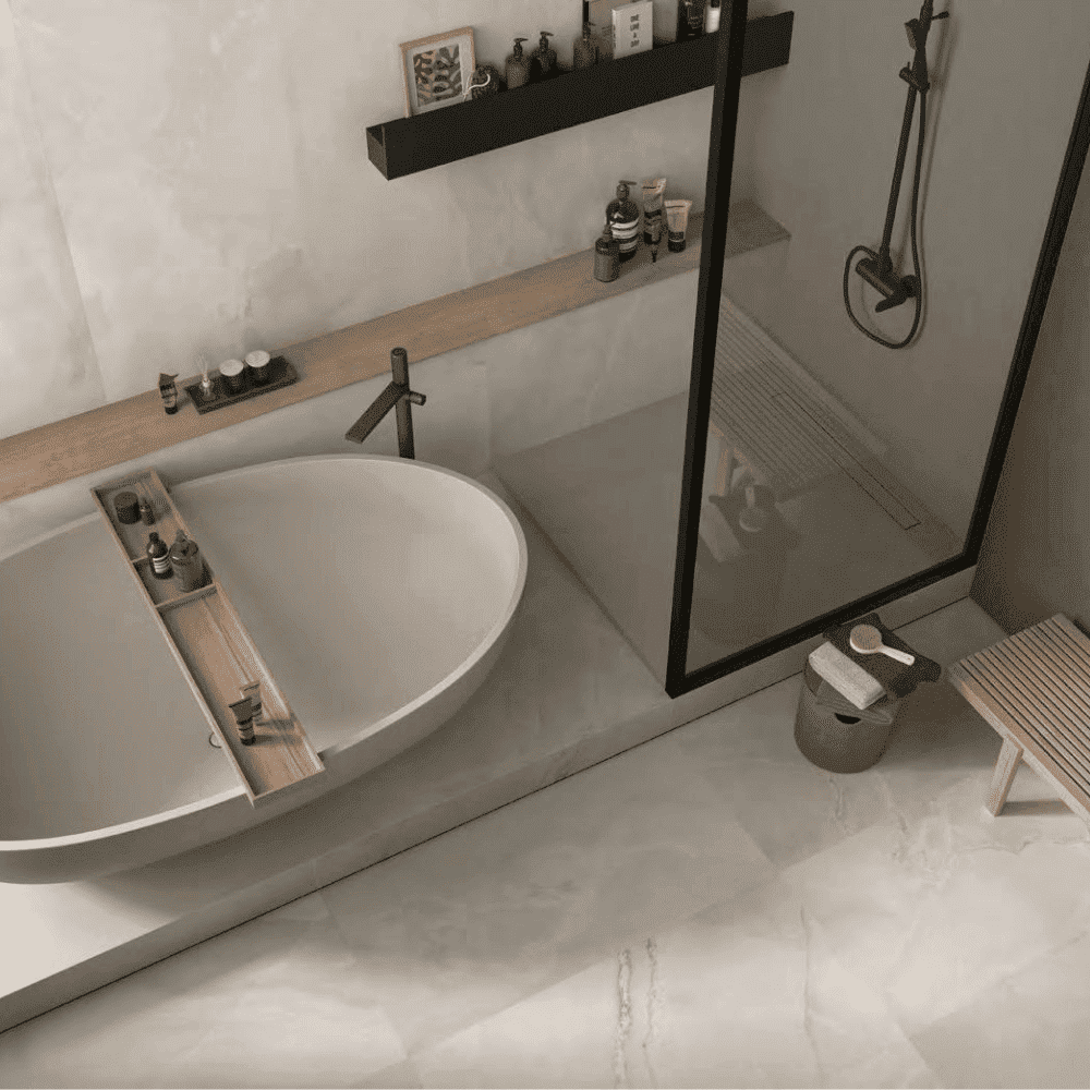 carrelage effet marbre the room imola onyx white absolute salle de bain 2