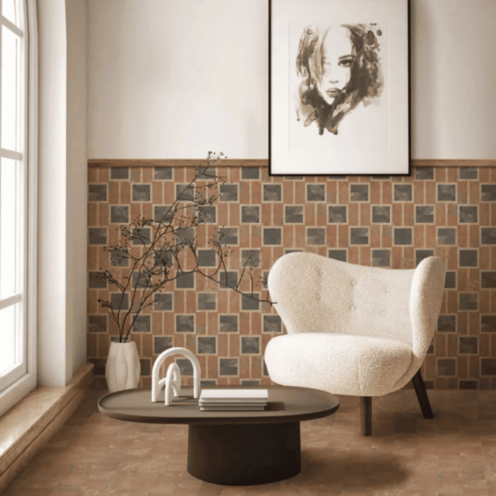 Carrelage effet Carreaux de ciment décor géométrique ocre 11,5 x 11,5 cm Mat Claudia Terra Nanda Tiles (2)