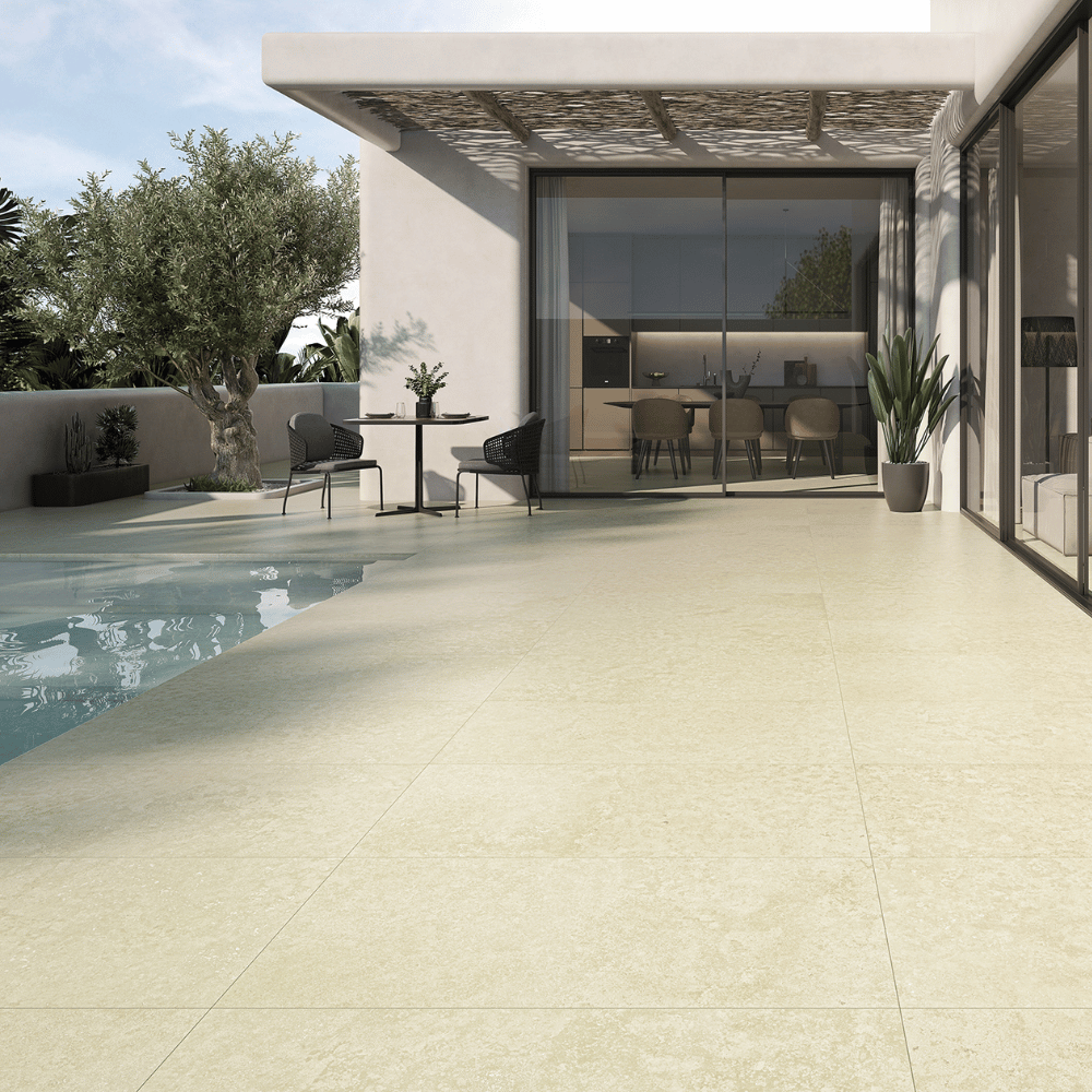 Carrelage Extérieur effet Travertin Beige 60 x 120 cm Antidérapant Denizli Denizli La Platera