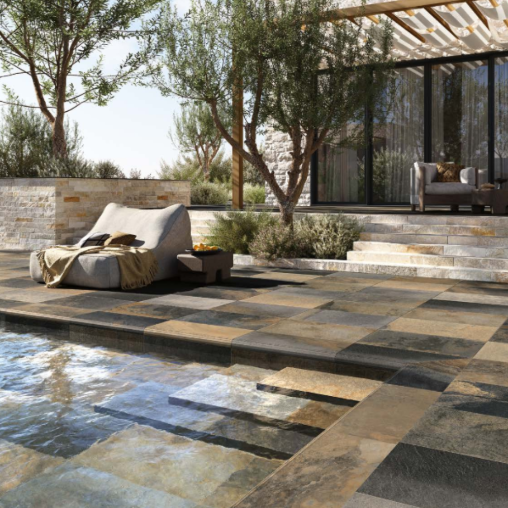 Carrelage Extérieur effet Pierre de Bali 60,4 x 90,6 cm Antidérapant Polychrome Bali Coem