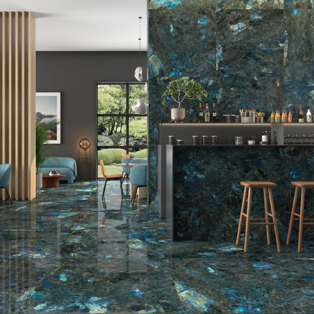 Carrelage Intérieur effet Marbre Bleu 120 x 120 cm Poli brillant Blue Labradorite Geotiles (2)