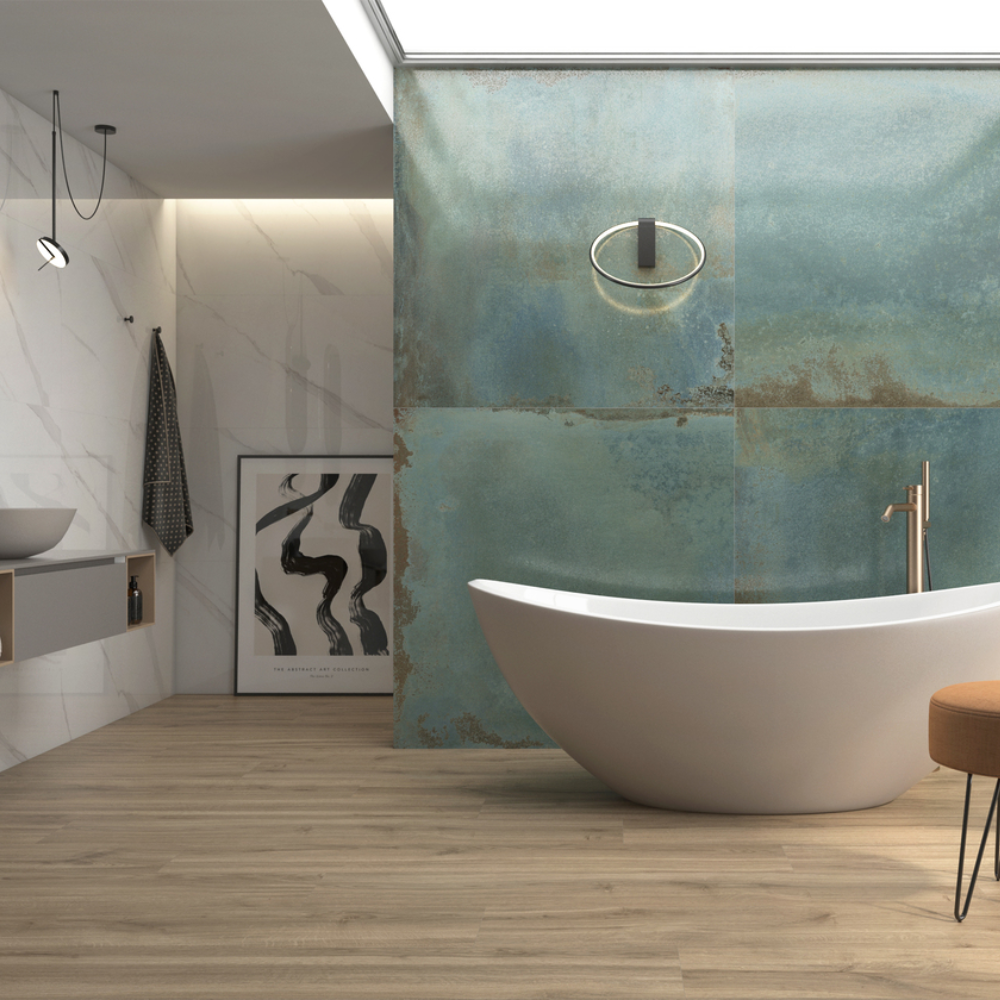 Carrelage Intérieur effet Métal Vert 120 x 120 cm Lapato Semi poli Turquesa Galio Geotiles