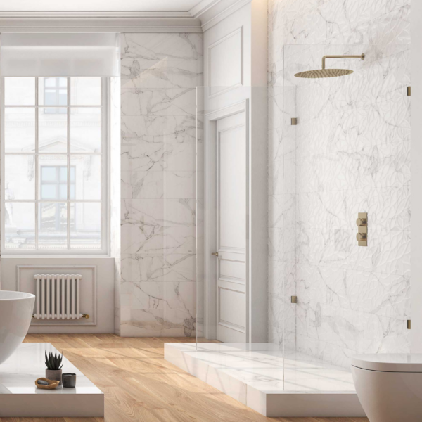Carrelage Mural effet Marbre Blanc 30 x 90 cm Poli brillant Statuario Silver Leaf Maximus American Tiles