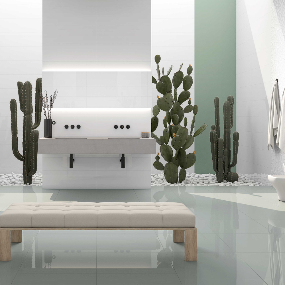 Carrelage Mural uni Blanc 30 x 90 cm Poli brillant Bianco Majestic American Tiles (3)