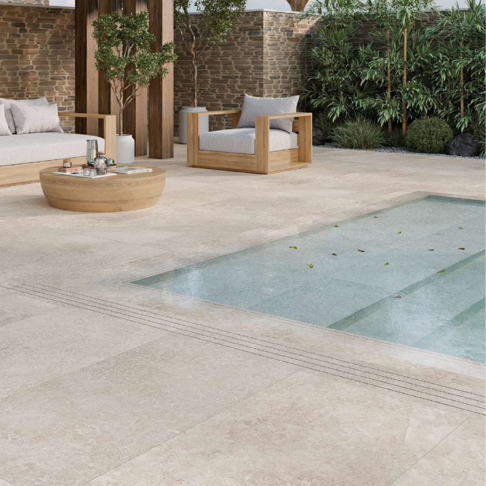 Carrelage Extérieur imitation Travertin Beige 60 x 120 cm Antidérapant Sand Crosscut Mykonos (2)