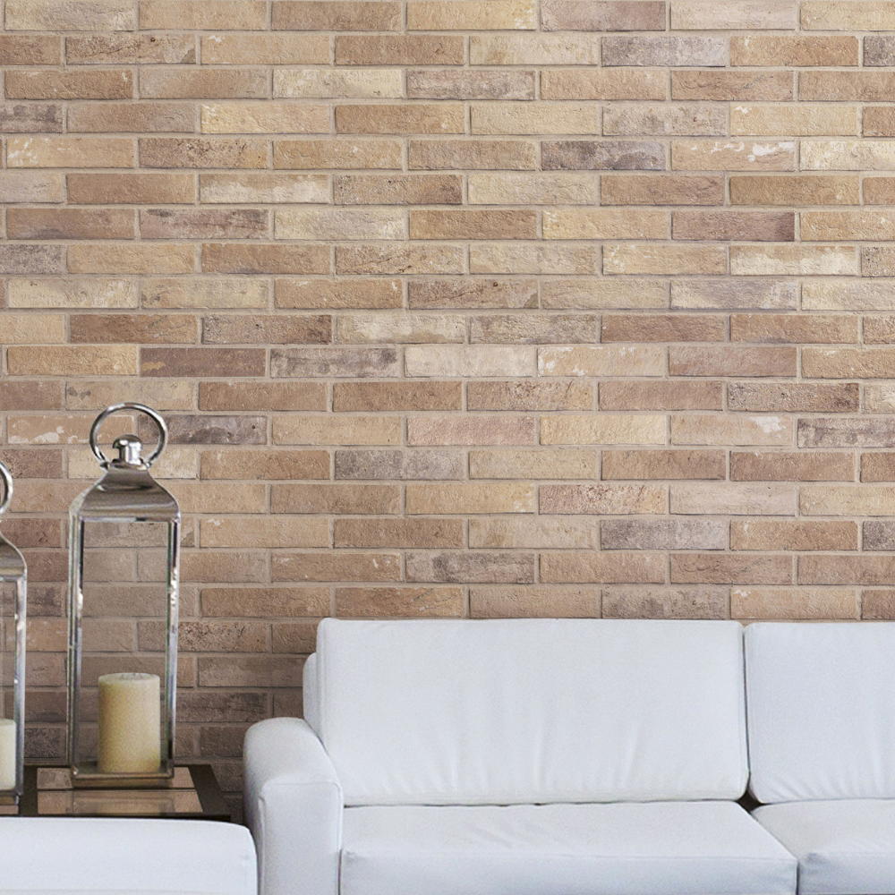 Carrelage Mural imitation Briquette et parement Rose Rouge 6 x 25 cm Mat Cream Bristol Rondine