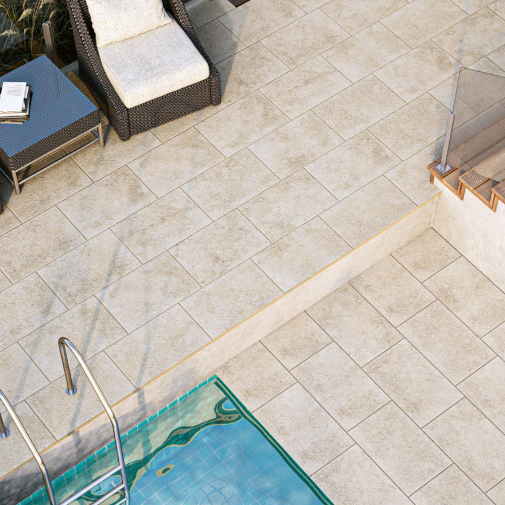 Carrelage Exterieur effet Travertin Blanc 60 x 120 cm Antidérapant Ivory Dea Idea