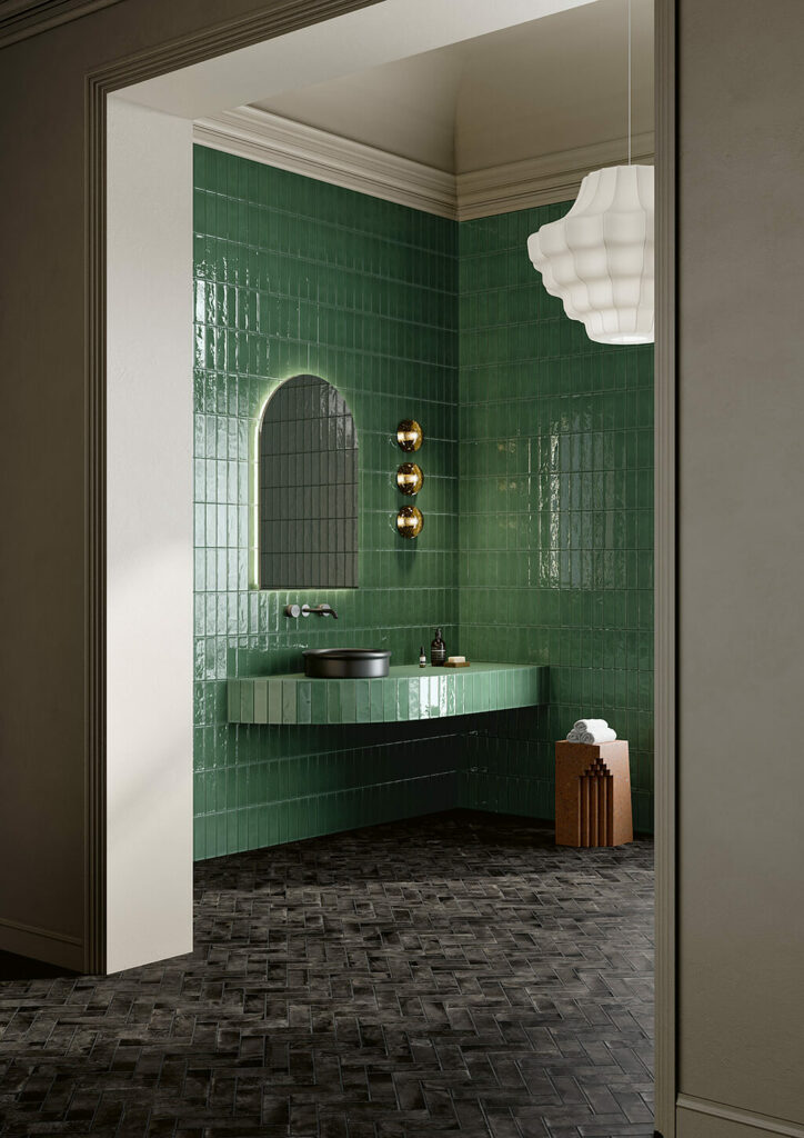 Piastrelle bagno Ceramica Fioranese Petite Nero 66x203 Brick Verde 64x20 1